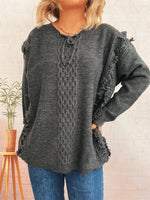 Raw Hem Lace Up Front Sweater