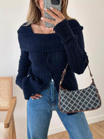 Textured Slit Front Long Sleeve Knit Top