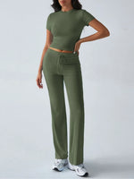 Round Neck Short Sleeve Top and Pants Set