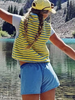 Striped Fleece Zip-Up Vest Coat