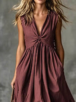 V-Neck Twisted Tiered Midi Dress