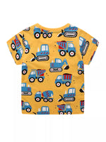 Children's Construction Vehicle Print Crew Neck Short Sleeve T-Shirt