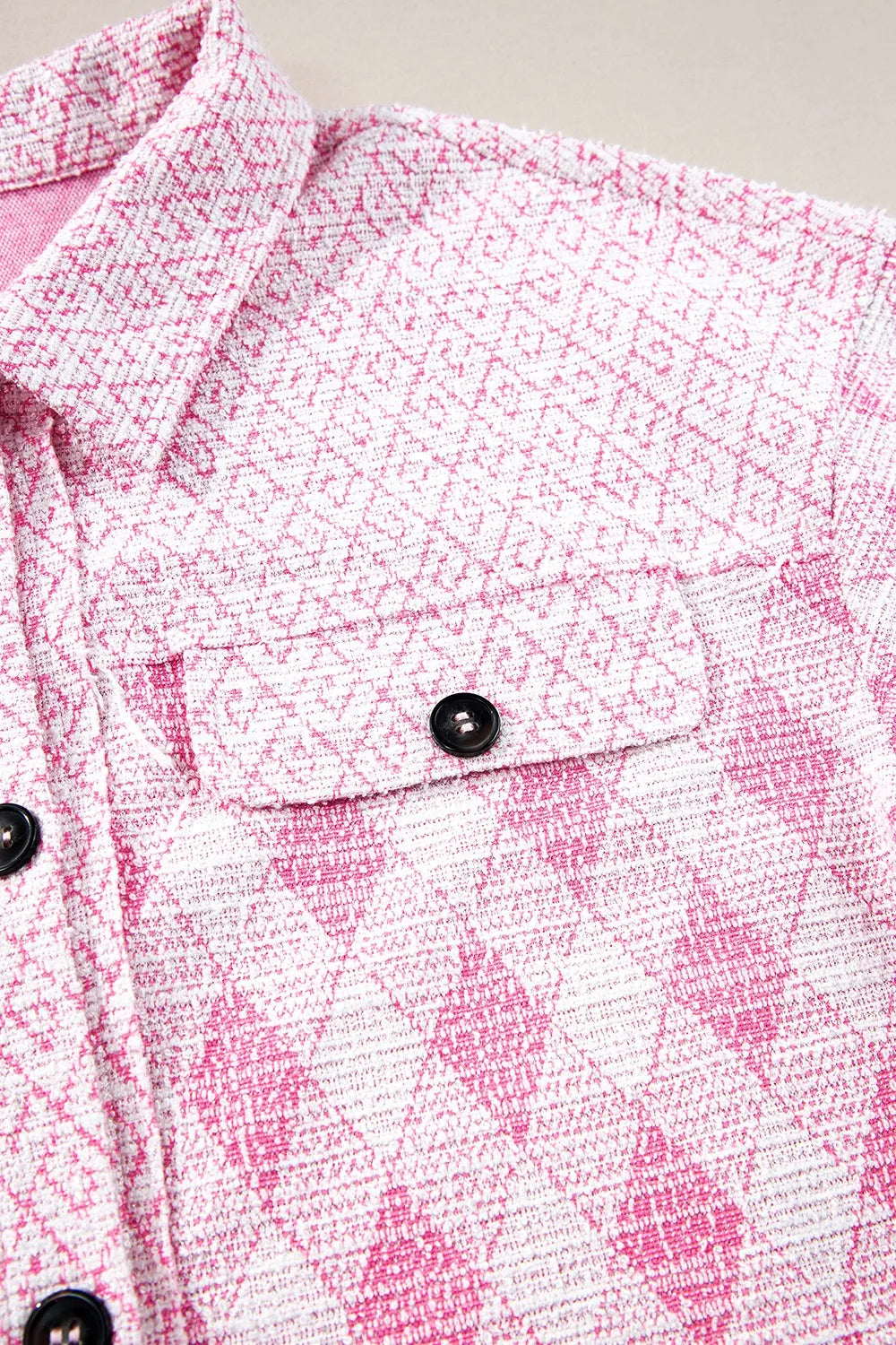Geometric Print Textured Flap Pocket Shacket