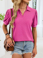 Eyelet Johnny Collar Puff Sleeve Top