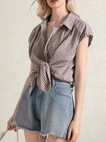 Plaid Button Up Cap Sleeve Shirt
