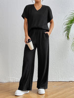 V-Neck Short Sleeve Top and Pants Set