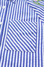 Striped Floral Embroidered Puff Sleeve Button Down Shirt