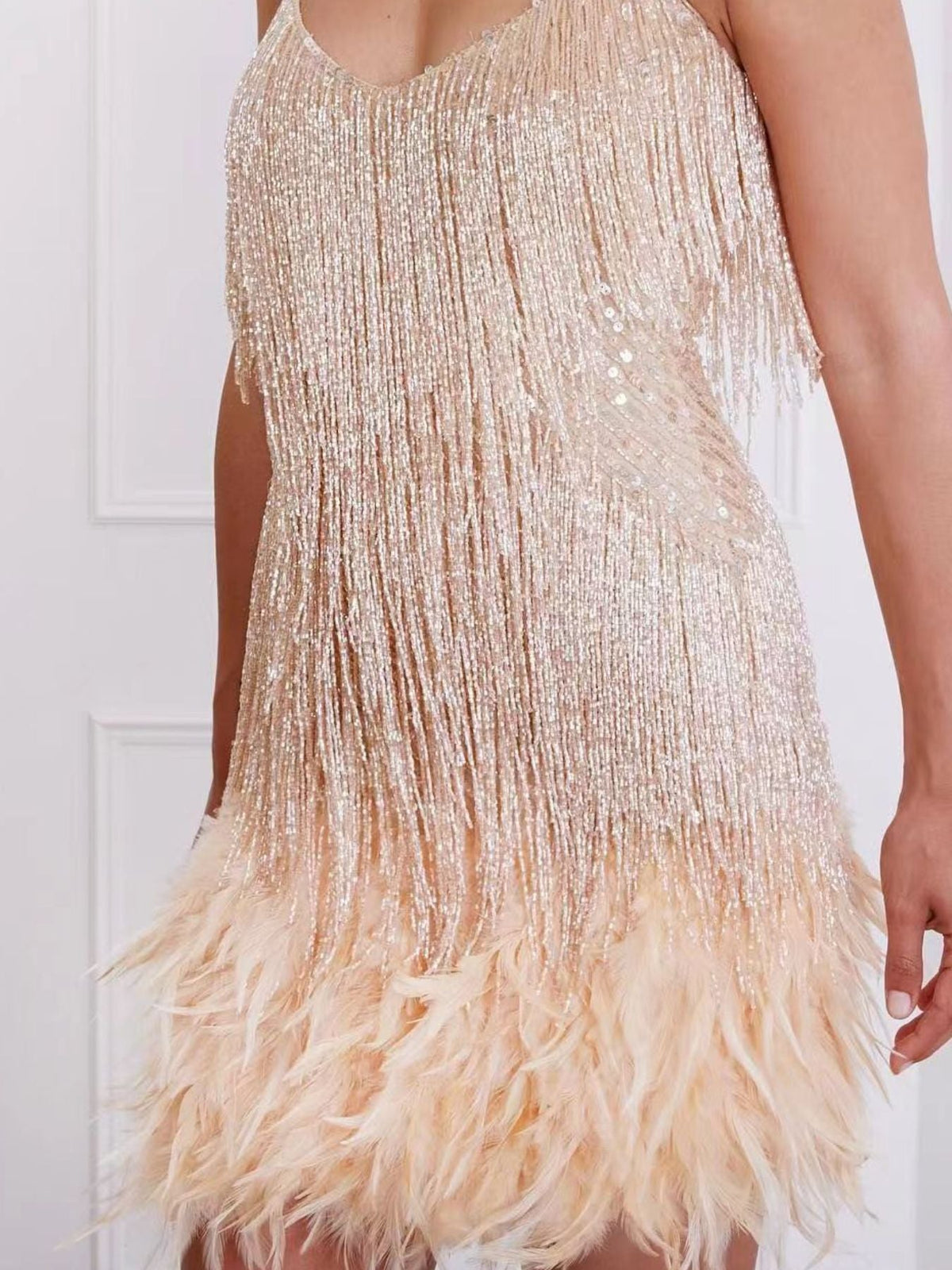 Full Size Sequin Fringe V-Neck Mini Dress Plus Size