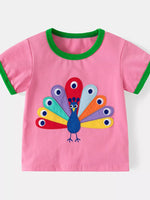 Children's Peacock Embroidered Short Sleeve Tee and Shorts Set