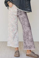 Floral and Leopard Print Wide-Leg Jeans