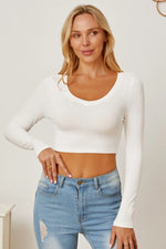 Round Neck Long Sleeve Cropped T-Shirt