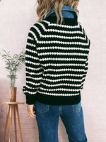 Contrast Striped Sweater with Denim Collar