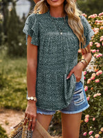 Printed Ruffle Sleeve Babydoll Blouse