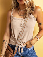 Full Size Ribbed Button Front Tie Hem Cami Tank Top Plus Size