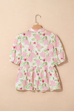 Printed Tie Neck Short Sleeve Blouse