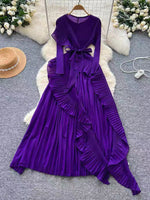 Ruffle Trim Pleated Midi Dress