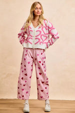 BiBi Textured Heart Buttoned V Neck Cardigan