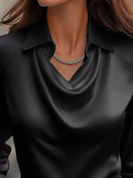 Full Size Satin Cowl Neck Long Sleeve Blouse Plus Size