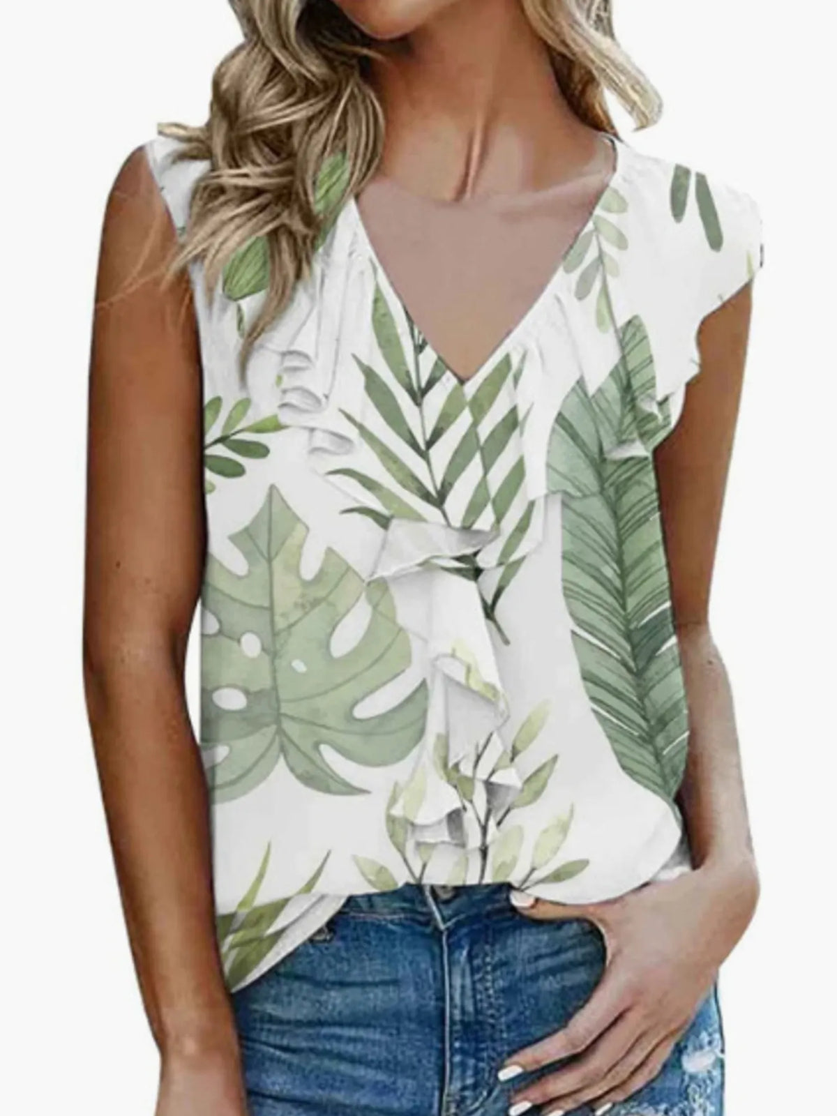 Printed V-Neck Tank