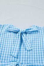 Knot Back Ruffled Short Sleeve Gingham Maxi Dress