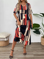 Abstract Geometric Print V-Neck Midi Dress