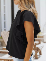 Full Size Ruffled Sleeve Ribbed Knit T-Shirt Plus Size