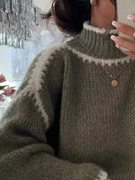 Contrast Trim Turtleneck Long Sleeve Sweater