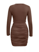 Draped V-Neck Long Sleeve Bodycon Mini Dress