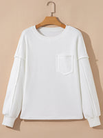 Exposed Seam Chest Pocket Knit Pullover Sweatshirt