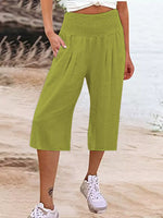 Smocked Wide-Leg Capri Pants