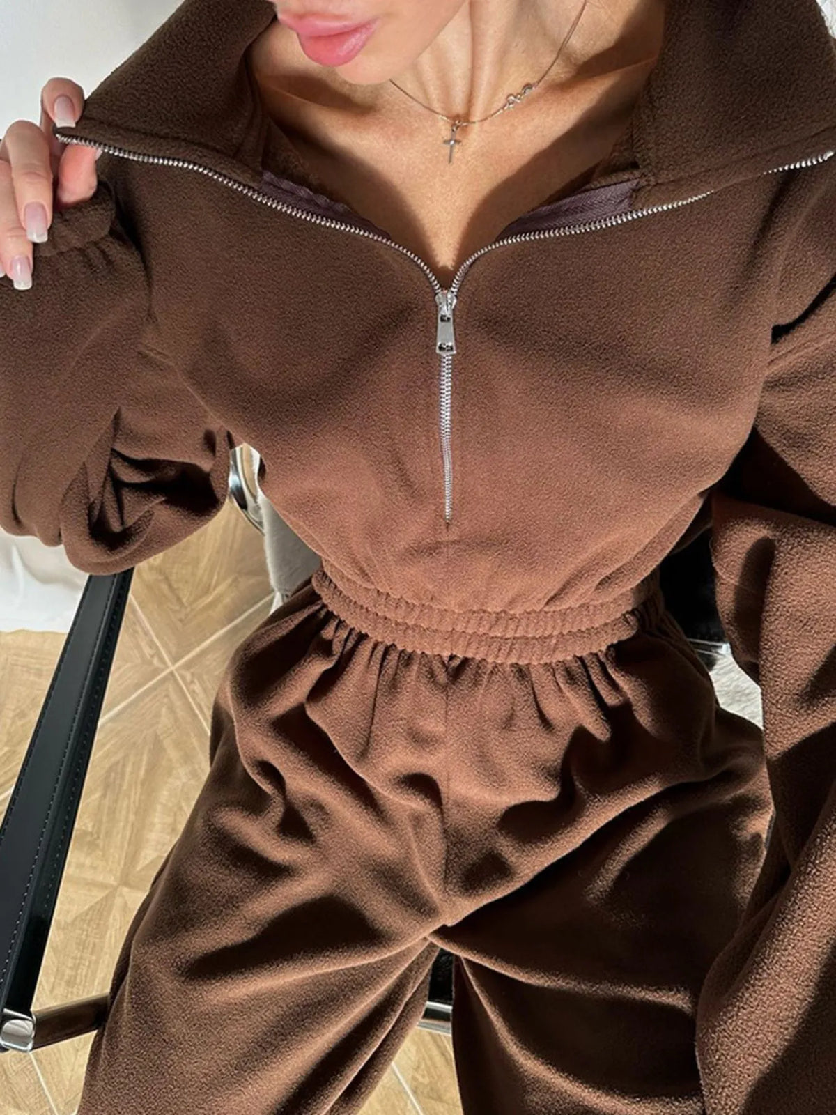 Zip Front Long Sleeve Jumpsuit