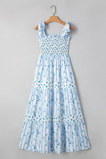 Floral Smocked Tied Straps A-Lined Tiered Dress