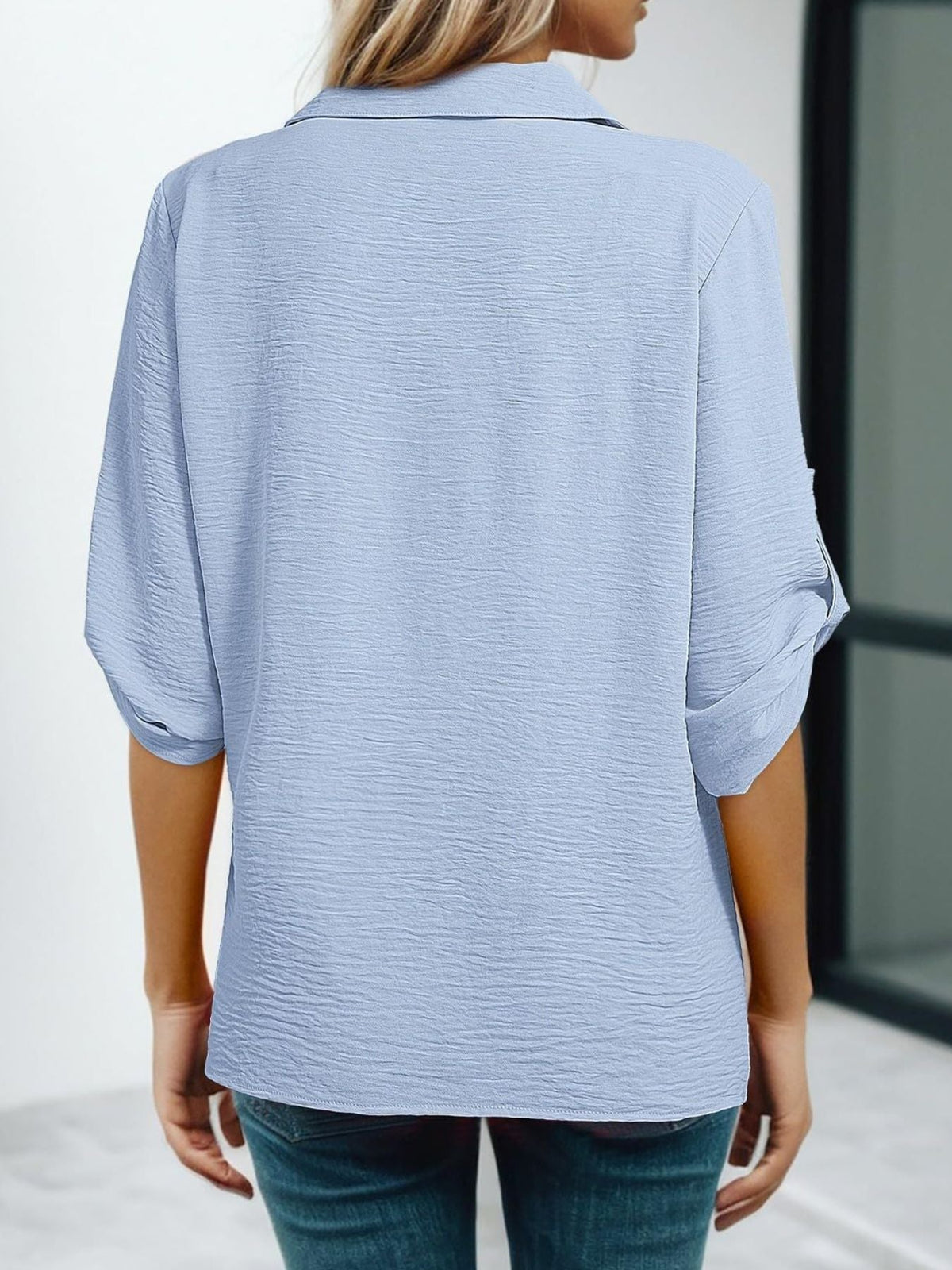 Johnny Collar Texture Blouse