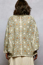 POL Open Front Floral Pattern Crochet Cardigan