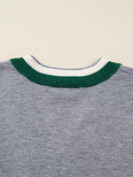 Contrast Striped Trim V Neck Varsity Sweater