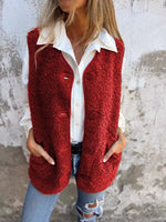 Full Size Cozy Sherpa Fleece Button-Up Vest Coat with Pockets Plus Size