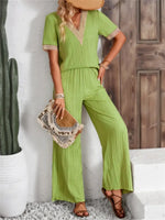 V-Neck Short Sleeve Top and Pants Set
