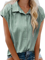Plaid Button Up Cap Sleeve Shirt