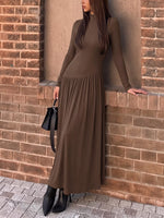 Mock Neck Long Sleeve Midi Dress
