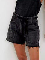 Drawstring Raw Hem Denim Shorts