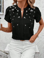 Floral Notched Short Sleeve Blouse
