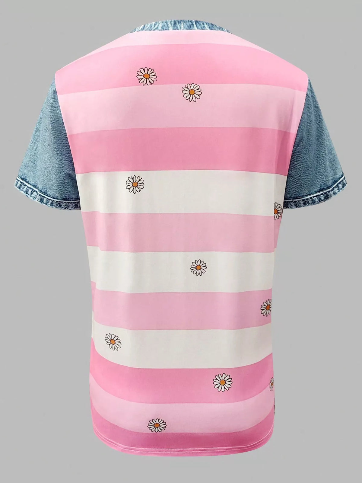 Denim Patchwork Short Sleeve Blouse