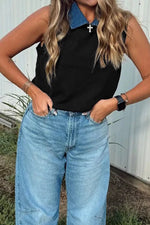 Contrast Denim Collar Sweater Vest