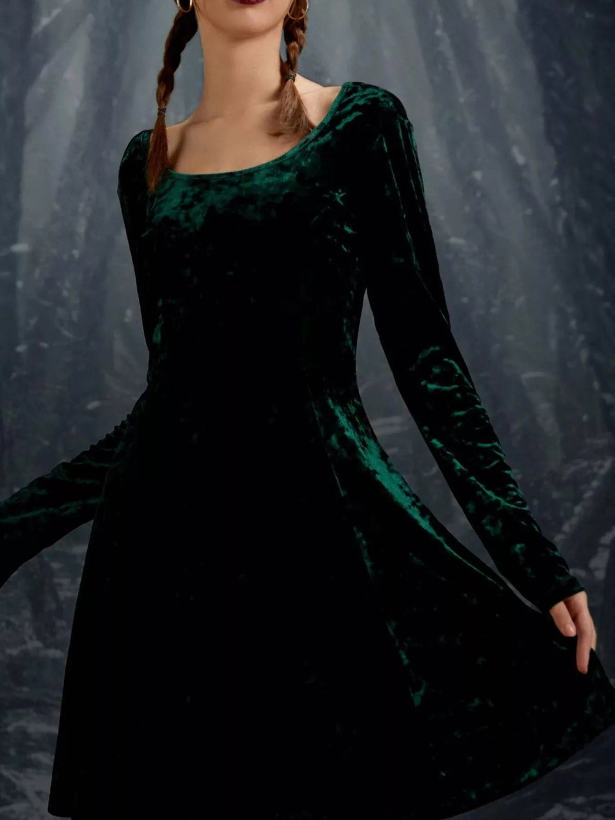 Velvet Round Neck Long Sleeve Dress