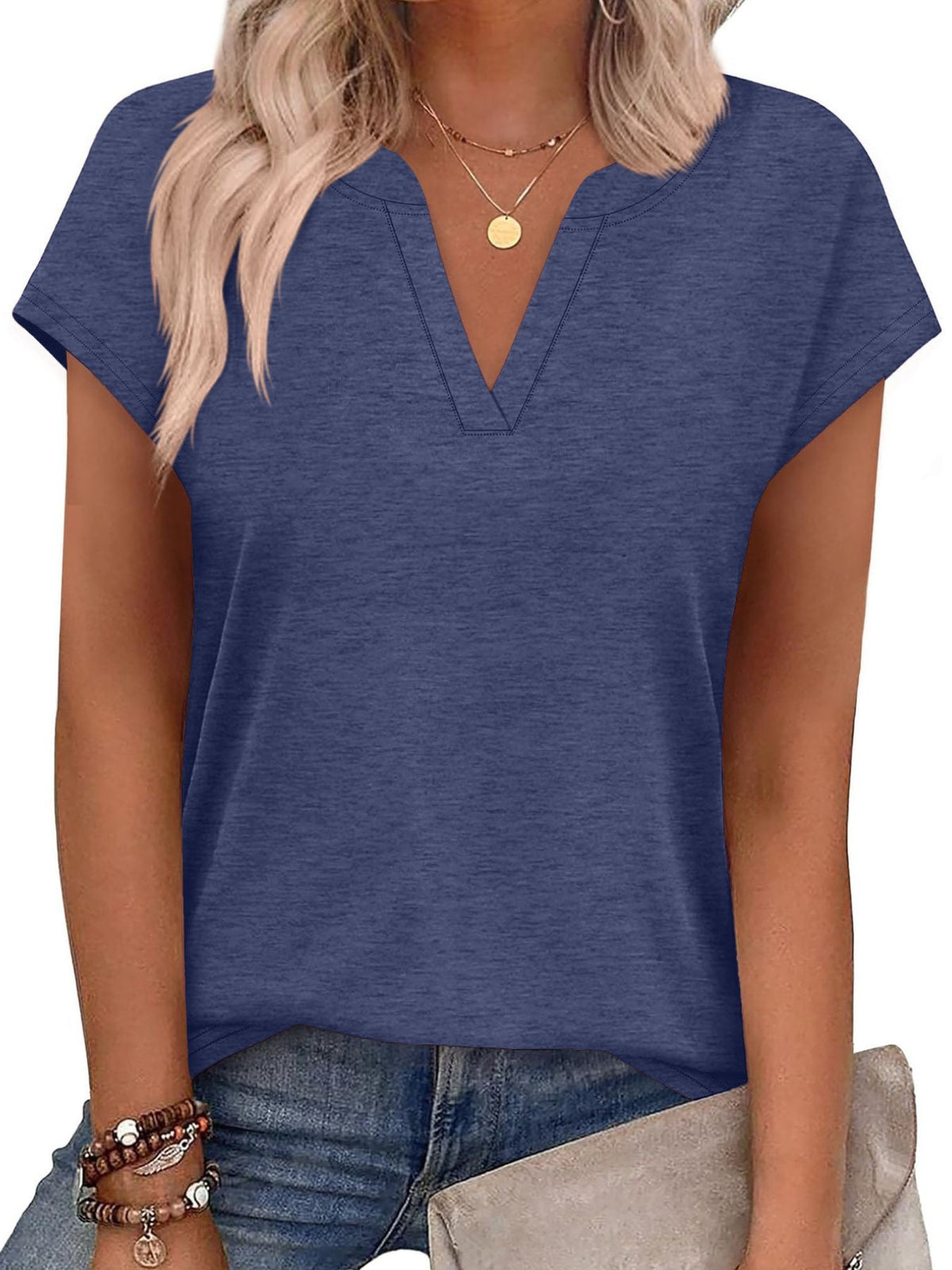 Notched Short Sleeve T-Shirt
