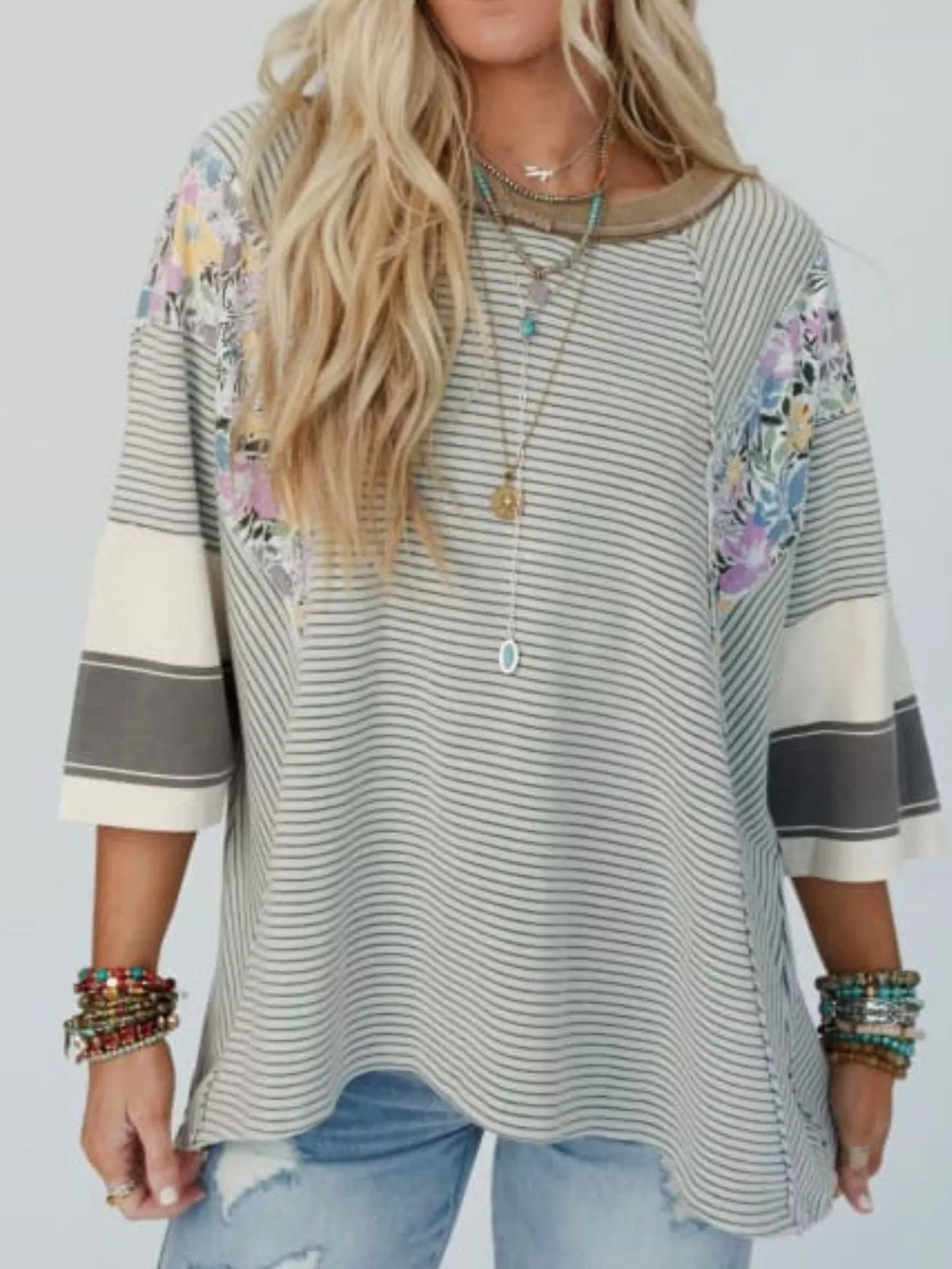 Striped Floral Long Sleeve T-Shirt