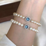 925 Sterling Silver Zircon Bead Pearl Bracelet