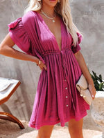 Drawstring Ruffled Half Sleeve Mini Dress