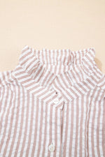 Stripe Frilled Collar Half Sleeve Shirt Dress