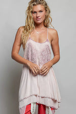 POL Solid Vintage Wash Embroidered Sleeveless Cotton Mini Dress